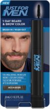 Just For Men 1-Day Beard and Brow Colour Brush, For Instant 1-Step Grey Coverage, Brush-In, Wash-Out, For A Thicker Well-Defined Look, Medium Brown