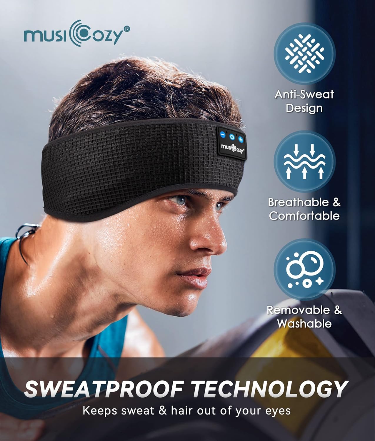 MUSICOZY Sleep Headphones Headband Bluetooth Soft Headphones for Sleeping & Sport with Thin Speakers,Wireless Music Earphones Tech Gifts for Men Women Teens Yoga Workout Fitness Relax Travel - Image 4