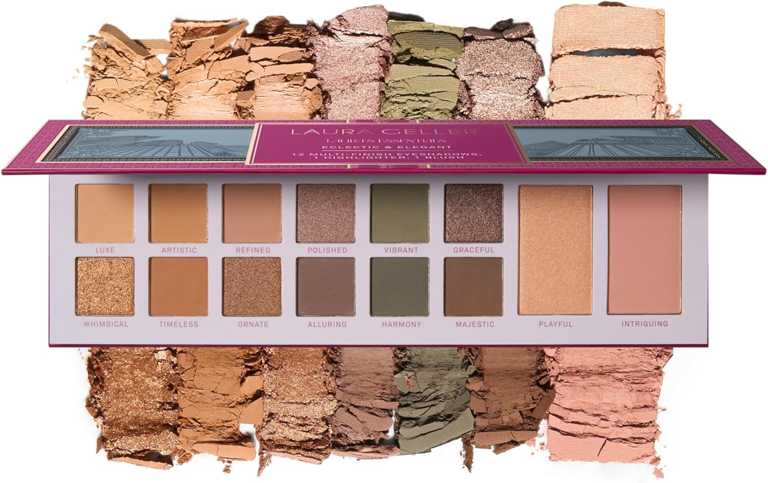 Laura Geller Beauty Laura's Essentials Eclectic & Elegant Eyeshadow and Face Palette - Includes Eyeshadows, Blush, and Highlighter for Easy Full Face Makeup For Mature Skin and All Skin Tones