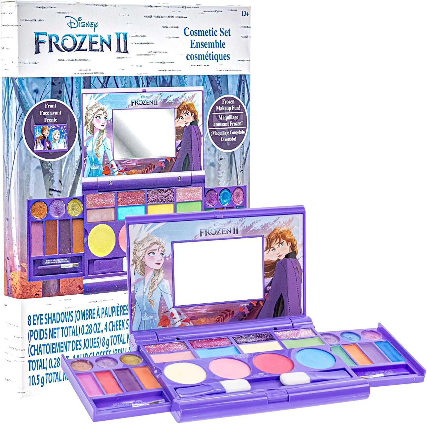 Disney Frozen All-in-One Kids Cosmetic Compact Set Includes Washable Lip Gloss, Eye Shimmer, Cheek Shimmer, Brushes Colorful Portable Beauty Set for Girls, Kids, and Toddlers Ages 3+ by Townley Girl