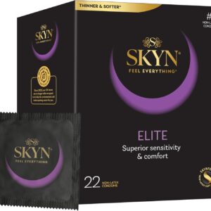 SKYN Elite (Pack of 22): Ultra-Thin Latex Free Condoms for Men, Regular Size Condoms, SKYNFEEL Technology, Smooth Surface, Lubricated, 53mm Nominal Width