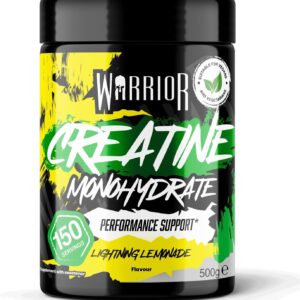 Warrior Creatine Monohydrate Powder 500g (150 Servings) – Pure Micronised Creatine Powder Supplement for Men & Women, Pre & Post Workout Strength, Muscle Growth & Recovery, Vegan – Lightning Lemonade